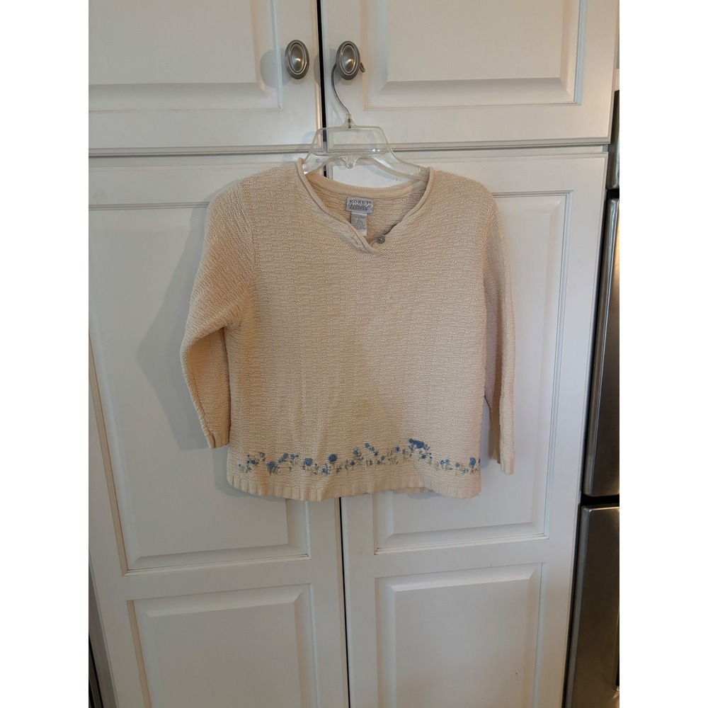 Koret Francisca Petites Floral Embroidered Cream Knit Sweater 3122759 Size P